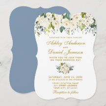 Boda acuarela floral blanca Dusty Blue Gold