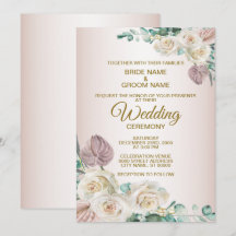 Boda Acuarela Floral Blanca Rosada con Vegetación