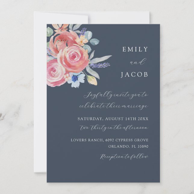 Invitación Boda acuarela floral Boho Rose (Anverso)