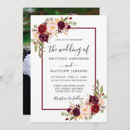 Invitación Boda acuarela Floral Borgoña Foto