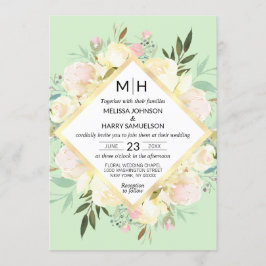 Invitación Boda acuarela Floral Bouquet Pink Mint Gold
