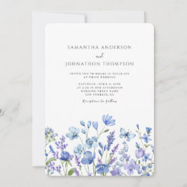 Invitación Boda acuarela floral de flor silvestre azul