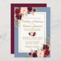 Boda acuarela Floral Dusty Blue Burgundy Gold