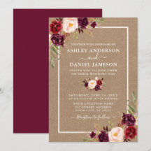 Boda acuarela floral kraft burgundy