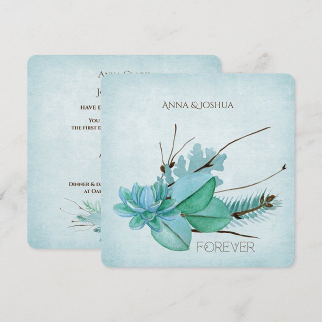 Invitación boda acuarela floral ramo con ramas (Anverso / Reverso)