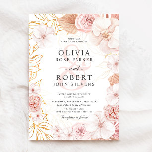 Invitación Boda acuarela floral Rubor rosa dorado