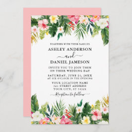 Invitación Boda acuarela Floral tropical verde rosa