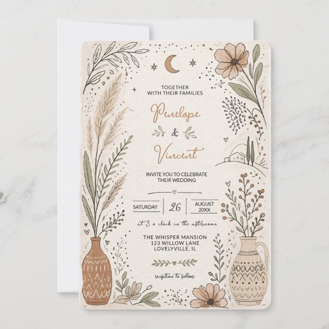 Invitación Boda acuarela hecha a mano (Anverso)