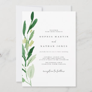 Invitación Boda acuarela hoja verde elegante