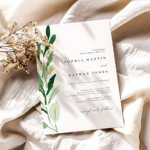 Invitación Boda acuarela hoja verde minimalista