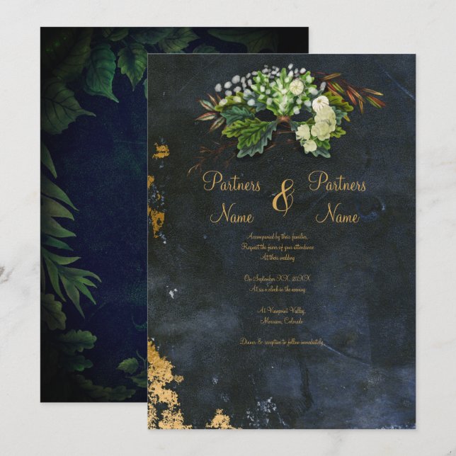 Invitación Boda acuarela hojas celtas (Anverso / Reverso)