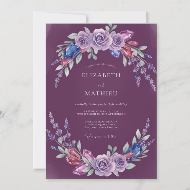 Invitación Boda acuarela índigo ciruela (Anverso)