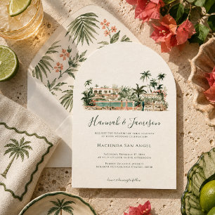 Invitación Boda acuarela junto a la piscina de Villa Tropical