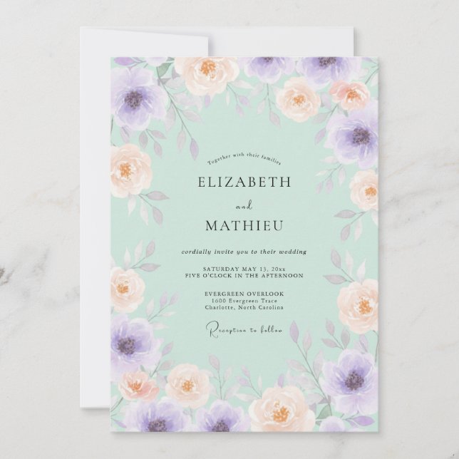 Invitación Boda Acuarela Ligera Verde Menta (Anverso)
