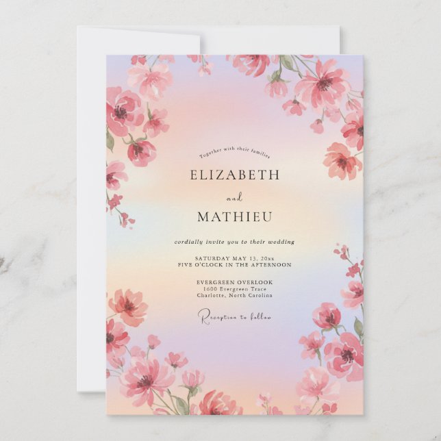 Invitación Boda acuarela luminosa rosa (Anverso)