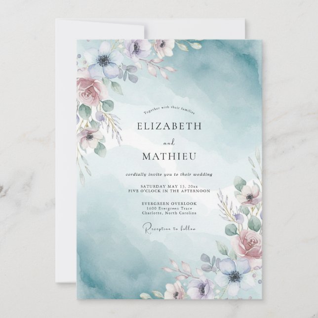 Invitación Boda acuarela luminosa turquesa (Anverso)
