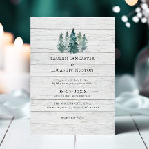 Boda acuarela Madera Rústica Pinos Árboles Verde