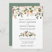 Boda acuarela Magnolias Rosas Sage Green