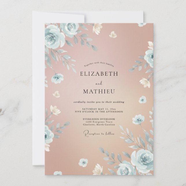 Invitación Boda acuarela melocotón pizarra (Anverso)