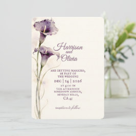 Invitación Boda acuarela minimalista de lirio de Calla púrpur