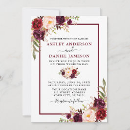 Invitación Boda acuarela moderna Burgundy Floral Photo