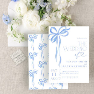 Invitación Boda acuarela moderna caprichosa con lazo azul
