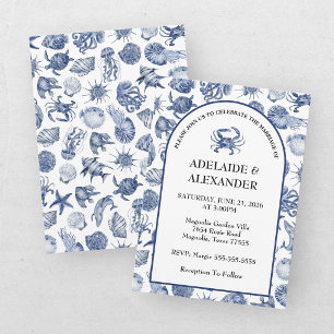 Invitación Boda Acuarela Moderna de Playa Costera Azul