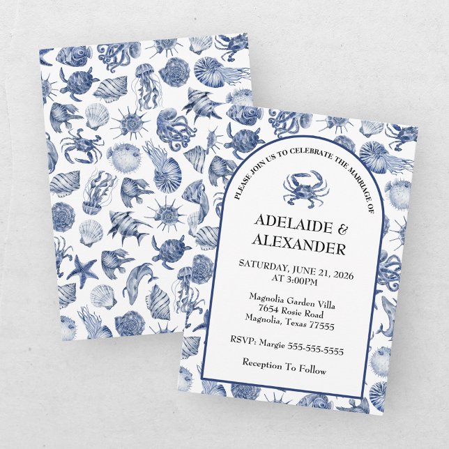 Invitación Boda Acuarela Moderna de Playa Costera Azul (Subido por el creador)