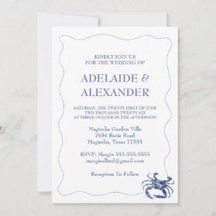 Invitación Boda Acuarela Moderna de Playa Costera Azul