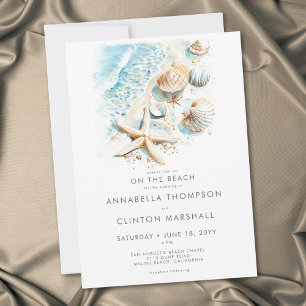 Invitación Boda Acuarela Moderna en la Playa con Conchas