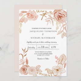 Invitación Boda acuarela moderna Floral y verde rosa