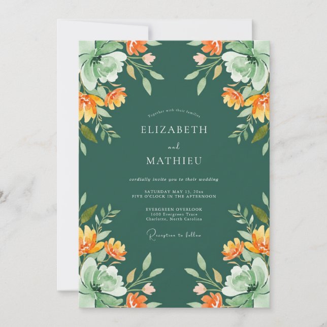 Invitación Boda acuarela naranja bosque (Anverso)
