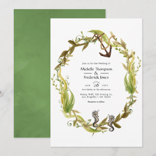 Invitación Boda acuarela náutica con algas