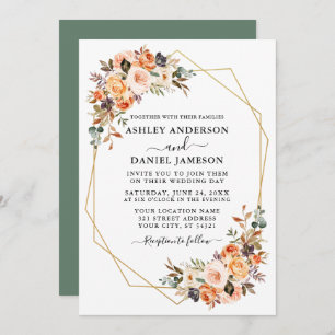 Invitación Boda acuarela Otoño Floral Geo Sage Verde