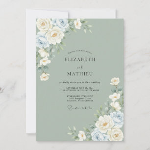 Invitación Boda Acuarela Pacífica en Verde Salvia