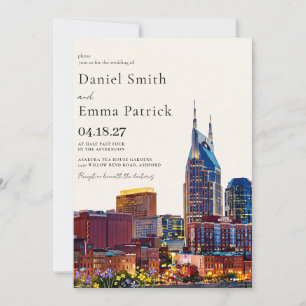 Invitación Boda Acuarela Paisaje Urbano de Nashville Tennesse