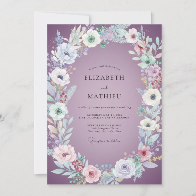 Invitación Boda acuarela pintada de lavanda (Anverso)