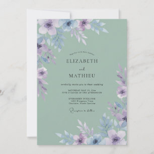 Invitación Boda Acuarela Poética Verde Salvia