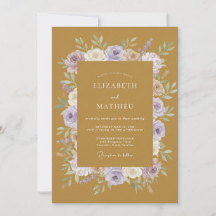 Invitación Boda acuarela púrpura dorada