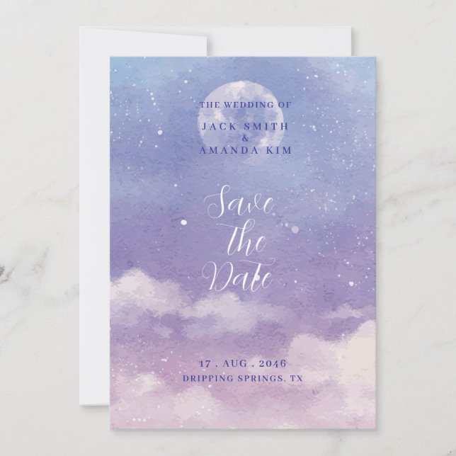 Invitación Boda acuarela Romana Moonlight Guardar fecha (Anverso)