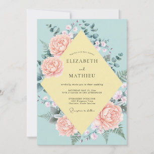 Invitación Boda acuarela rosa Aqua