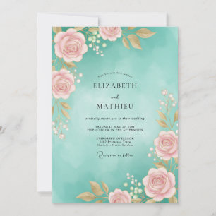 Invitación Boda acuarela rosa Aqua