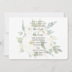 Invitación Boda Acuarela Rosa Blanca Redondeada Elegante