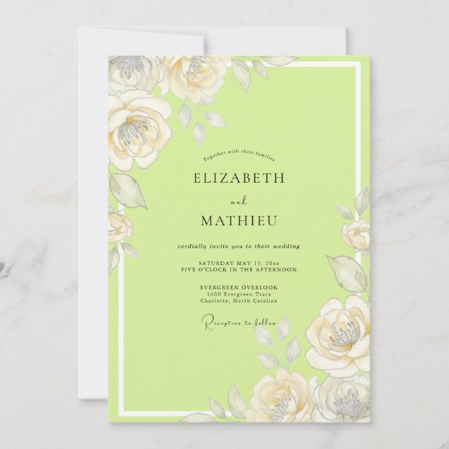 Invitación Boda acuarela rosa chartreuse (Anverso)