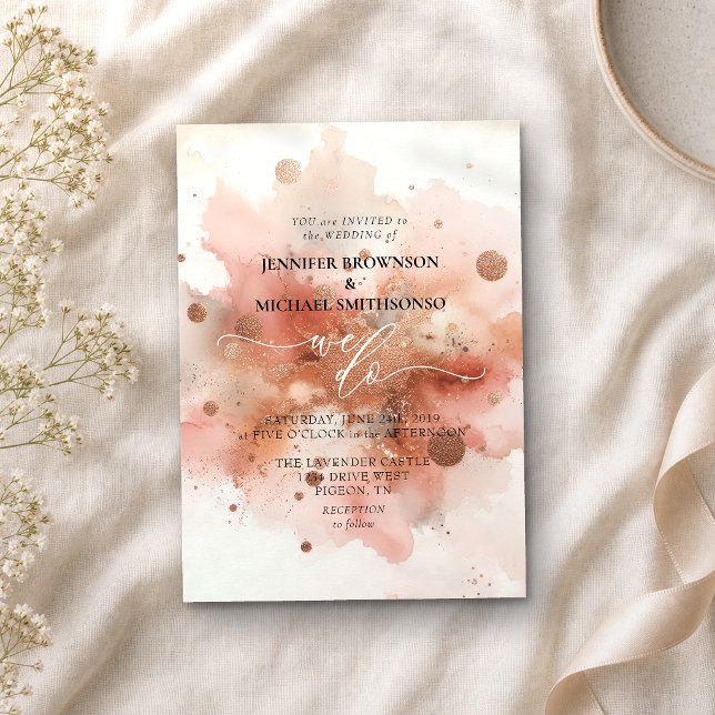 Invitación Boda acuarela rosa dorado beige (Subido por el creador)