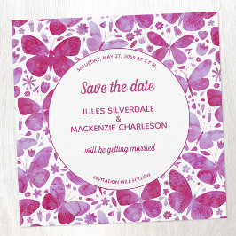 Invitación Boda acuarela rosa mariposa Guardar la fecha