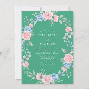 Invitación Boda acuarela rosa pétalo espuma de mar