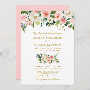 Invitación Boda acuarela rosa Rubor Floral Gold