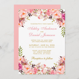 Invitación Boda acuarela rosa Rubor Floral Gold