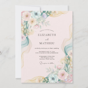 Invitación Boda acuarela rosa rubor menta